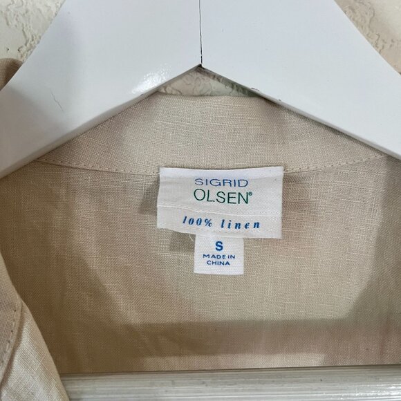 Sigrid Olsen Womens Beige Linen Button-Down Tunic Shirt Dress Small Long Sleeve - Picture 2 of 8